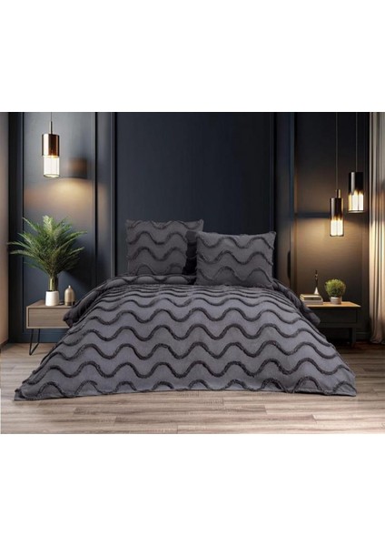 Sarmaşık Model 3 Parça Antrasit Rengi 1 Yatak Örtüsü (240x250 cm) + 2 yastık kılıfı (50x70) cm