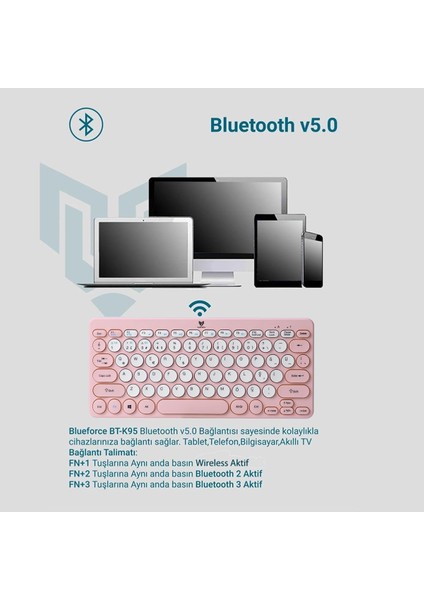 BT-K95 Bluetooth Bağlantılı Taşınabilir Slim Klavye Pembe Telefon Tablet Mac Uyumlu indirimleri