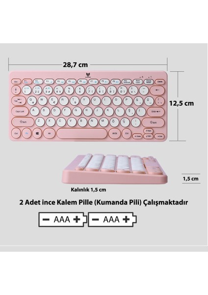 BT-K95 Bluetooth Bağlantılı Taşınabilir Slim Klavye Pembe Telefon Tablet Mac Uyumlu