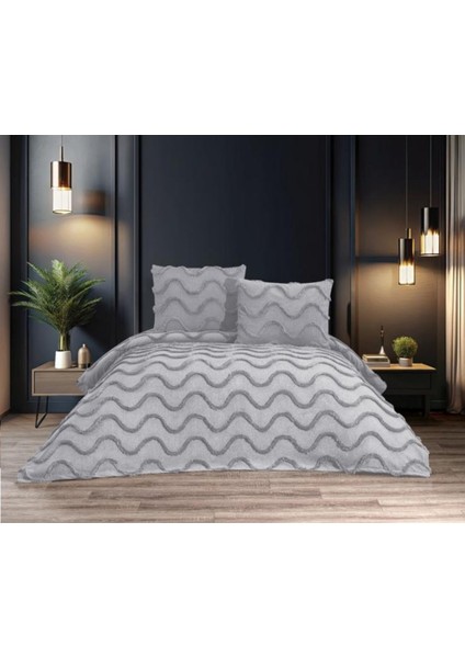 Sarmaşık Model 3 Parça Açık Gri Rengi 1 Yatak Örtüsü (240x250 cm) + 2 yastık kılıfı (50x70) cm