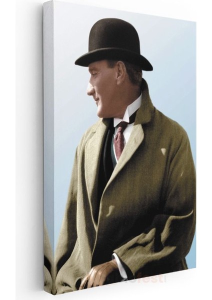 Şapkalı Atatürk - Açık Renk Palto Portresi Kanvas Tablo modelleri