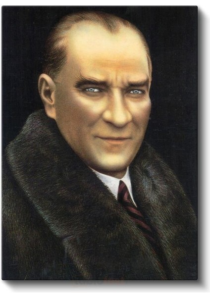 Kürk Yakalı Atatürk - Siyah Fonda Portre Kanvas Tablo fiyatları