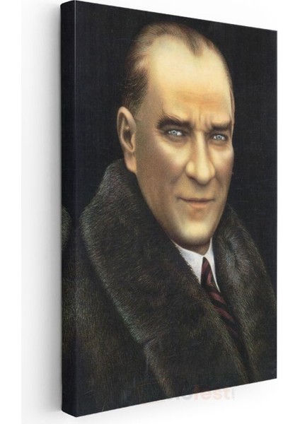 Kürk Yakalı Atatürk - Siyah Fonda Portre Kanvas Tablo modelleri
