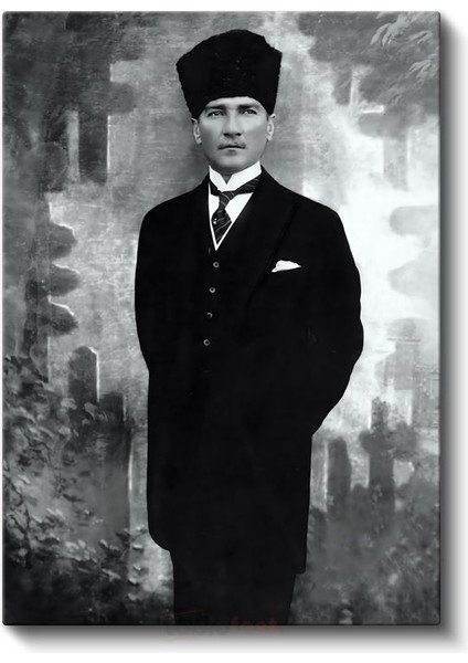 Siyah Beyaz Atatürk - Kalpak ve Klasik Duruş Kanvas Tablo fiyatları