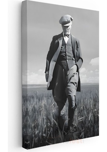 Kasketli Atatürk - Buğday Tarlasında Kanvas Tablo modelleri