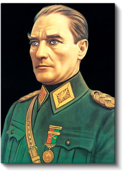 Yeşil Üniformalı Atatürk - Madalyalı Askeri Portre Kanvas Tablo fiyatları