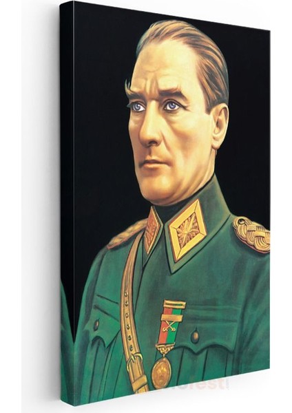 Yeşil Üniformalı Atatürk - Madalyalı Askeri Portre Kanvas Tablo modelleri
