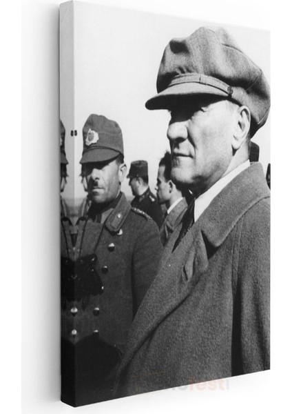 Kasketli Atatürk - Palto ve Profil Kanvas Tablo
