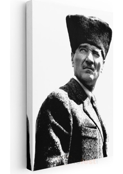 Kalpaklı Atatürk - Beyaz Fonda Portre Kanvas Tablo modelleri