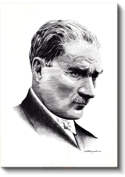Nokta Çizim Atatürk - Beyaz Fonda Portre Kanvas Tablo fiyatları