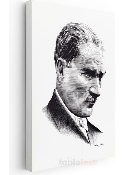 Nokta Çizim Atatürk - Beyaz Fonda Portre Kanvas Tablo modelleri