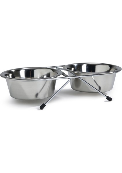 Köpek Ikili Mama Su Kabı, Paslanmaz Çelik, 13CM, 2X450ML