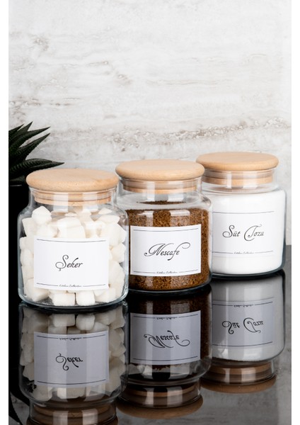 3'lü 500 ml Ahşap Vakum Kapaklı Filtre Şeker/nescafe/süt Tozu Etiketli Cam Kavanoz Seti fiyatları