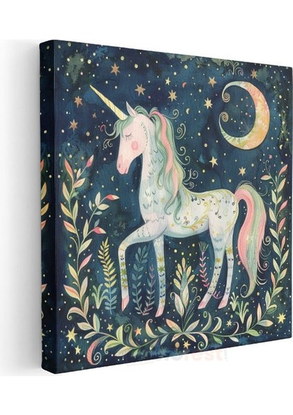 Gece Unicorn - Yıldızlı Gökyüzünde Sihirli Dostumuz Kanvas Tablo modelleri