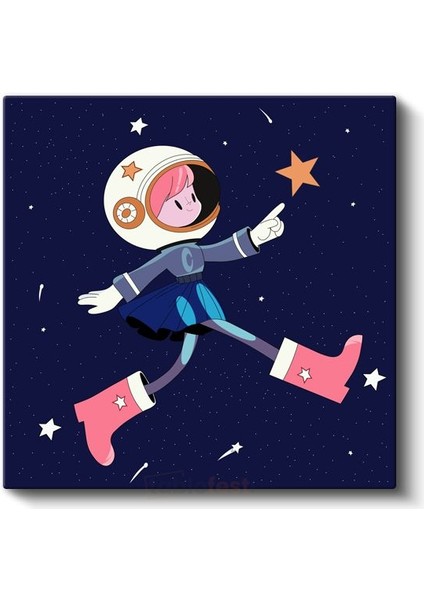 Uzay Kızı - Pembe Botlu Astronot Macerası Kanvas Tablo fiyatları