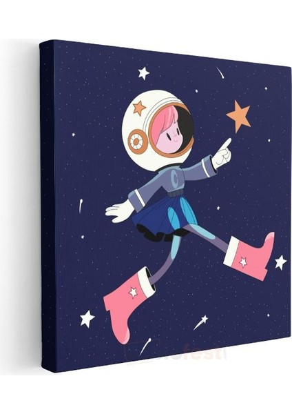 Uzay Kızı - Pembe Botlu Astronot Macerası Kanvas Tablo modelleri