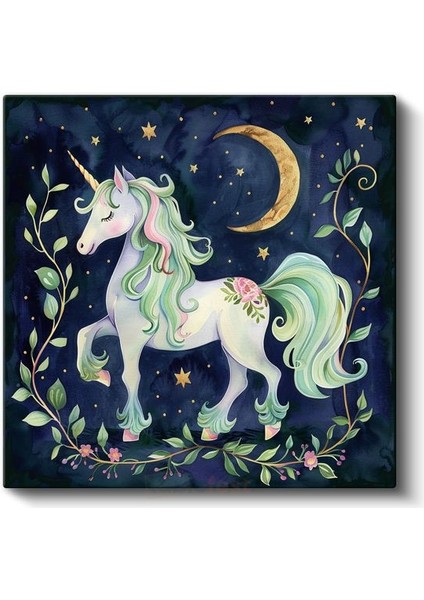 Gece Unicorn - Pastel Renkli Sihirli Dostumuz Kanvas Tablo fiyatları