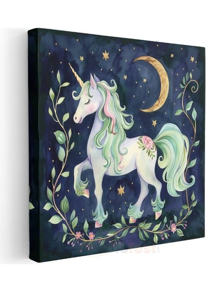 Gece Unicorn - Pastel Renkli Sihirli Dostumuz Kanvas Tablo modelleri