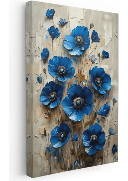 Mavi Gelincikler - Dokulu Boya Tekniğiyle Çiçek Buketi Kanvas Tablo modelleri