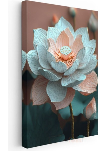Zarif Nilüfer - Turkuaz ve Pembe Lotus Çiçeği Kanvas Tablo modelleri