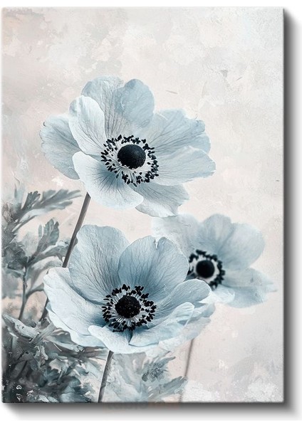 Buz Mavisi Gelincikler - Minimalist Çiçek Portresi Kanvas Tablo fiyatları