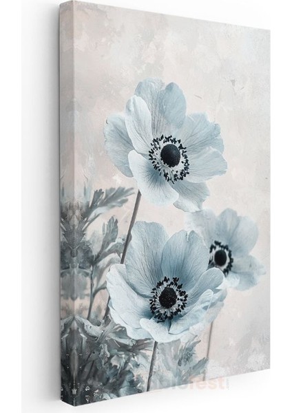 Buz Mavisi Gelincikler - Minimalist Çiçek Portresi Kanvas Tablo modelleri