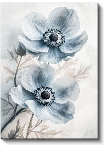 Mavi Anemonlar - Soft Pastel Tonlarda Çiçek İkilisi Kanvas Tablo fiyatları