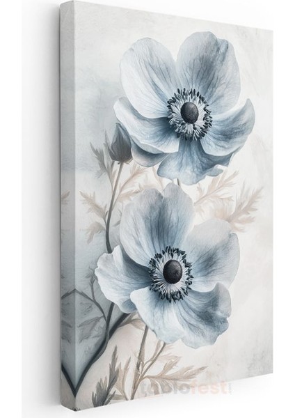 Mavi Anemonlar - Soft Pastel Tonlarda Çiçek İkilisi Kanvas Tablo modelleri