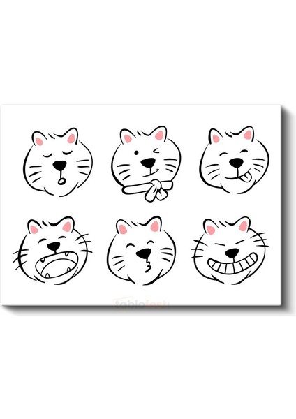 Kedi İfadeleri - Siyah Beyaz Minimalist Kanvas Tablo fiyatları
