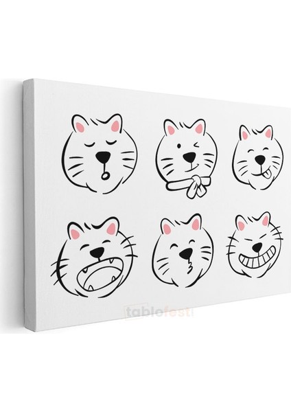 Kedi İfadeleri - Siyah Beyaz Minimalist Kanvas Tablo modelleri