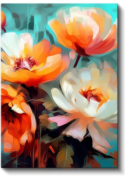 Turuncu Gelincikler - Modern Dijital Çiçek Sanatı Kanvas Tablo fiyatları