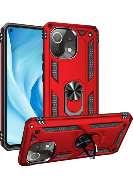Xiaomi Mi 11 Lite Kılıf Sofya Yüzüklü Silikon Kapak - Kırmızı Bstmy