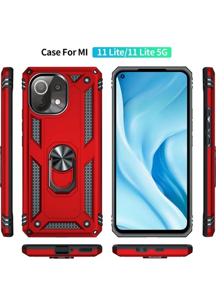 Xiaomi Mi 11 Lite Kılıf Sofya Yüzüklü Silikon Kapak - Kırmızı Bstmy