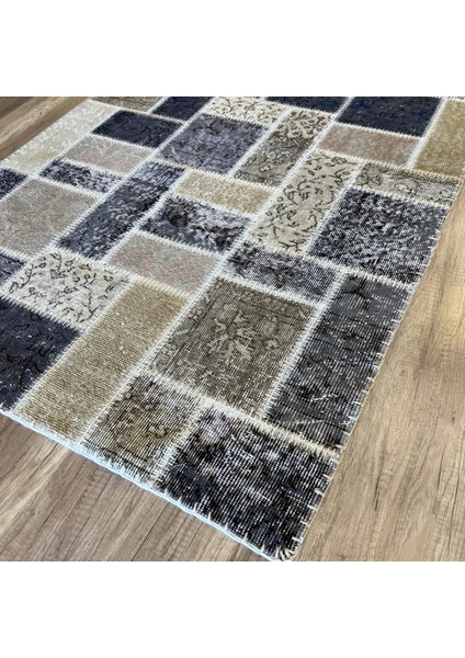 Patchwork Krem Gri Siyah El Dokuma Kilim