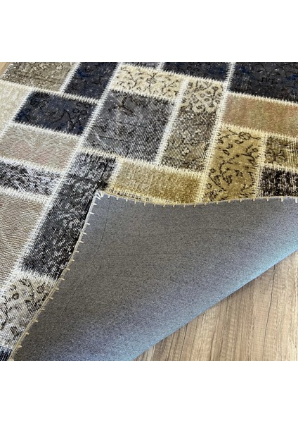 Patchwork Krem Gri Siyah El Dokuma Kilim