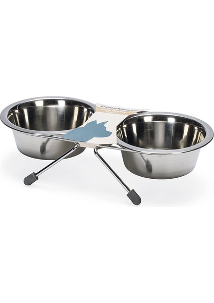 Köpek Ikili Mama Su Kabı, Paslanmaz Çelik, 11CM, 2X180ML