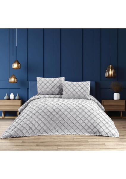 Baklava Model 3 Parça Açık Gri Rengi 1 Yatak Örtüsü (240x250 cm) + 2 yastık kılıfı (50x70) cm
