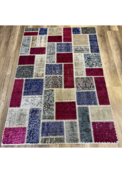 Patchwork Mürdüm Mavi Krem El Dokuma Kilim