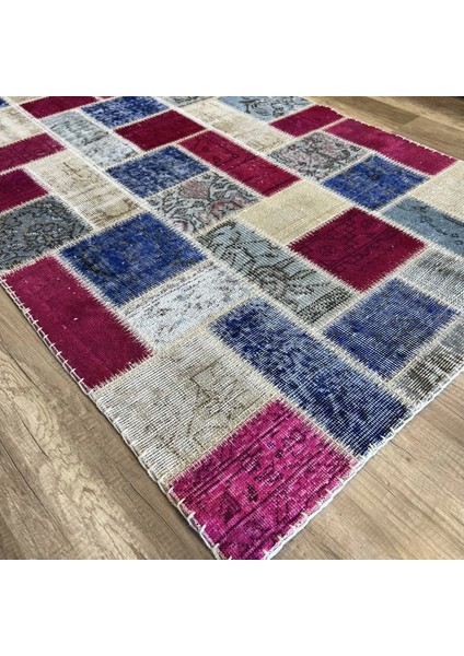 Patchwork Mürdüm Mavi Krem El Dokuma Kilim