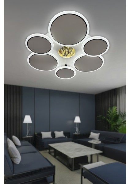 Victoria Yuvarlak Plafonyer Pleksi Ledli Avize 3+3