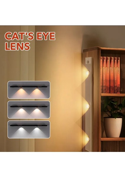 Hareket Sensörlü - Dekoratif Gece Lambası - USB Şarjlı LED Slim Armatür Aydınlatma 30 cm Beyaz Kasa