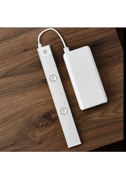 Hareket Sensörlü - Dekoratif Gece Lambası - USB Şarjlı LED Slim Armatür Aydınlatma 30 cm Beyaz Kasa