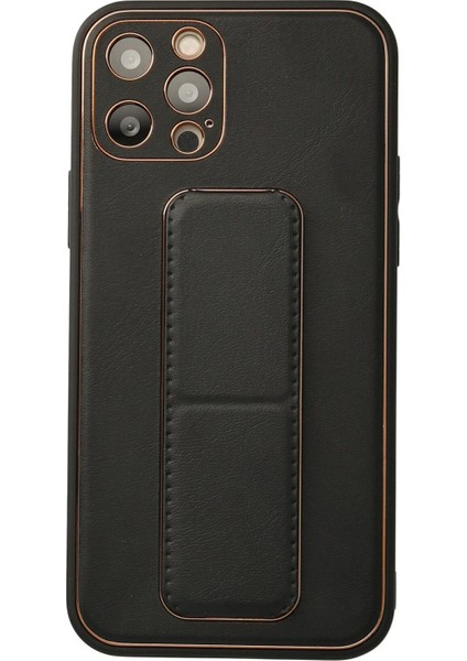 Iphone 12 Pro Kılıf Coco Deri Standlı Kapak - Siyah Bstmy