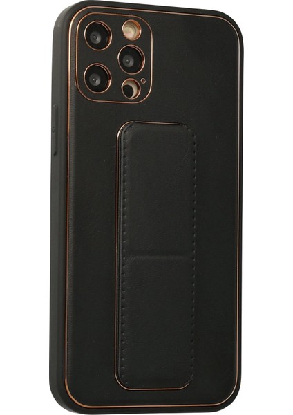 Iphone 12 Pro Kılıf Coco Deri Standlı Kapak - Siyah Bstmy