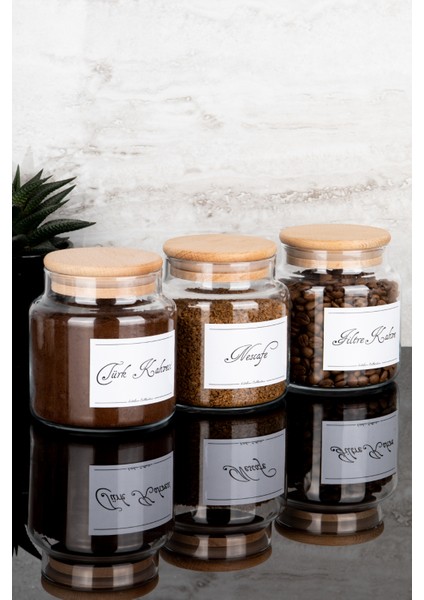 3'lü 500 ml Ahşap Vakum Kapaklı Filtre Kahve/nescafe/türk Kahvesi Etiketli Cam Kavanoz Seti fiyatları