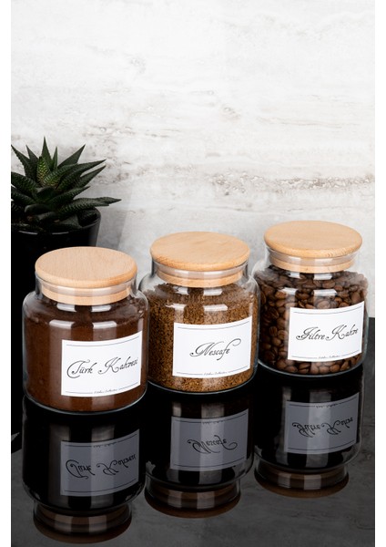 3'lü 500 ml Ahşap Vakum Kapaklı Filtre Kahve/nescafe/türk Kahvesi Etiketli Cam Kavanoz Seti fırsatları