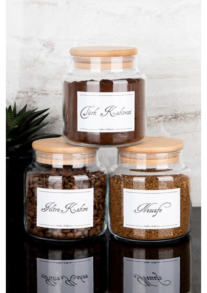 3'lü 500 ml Ahşap Vakum Kapaklı Filtre Kahve/nescafe/türk Kahvesi Etiketli Cam Kavanoz Seti indirimleri