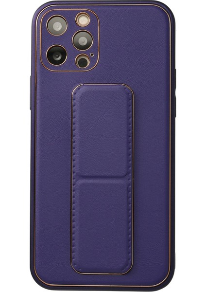 Iphone 12 Pro Kılıf Coco Deri Standlı Kapak - Mor Bstmy