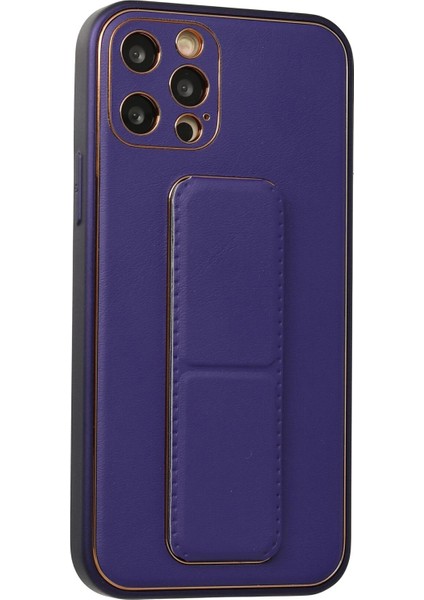 Iphone 12 Pro Kılıf Coco Deri Standlı Kapak - Mor Bstmy