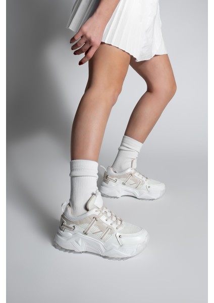 Kadın Sneaker Bağcıklı Fileli Kalın Taban Spor Ayakkabı Azlin